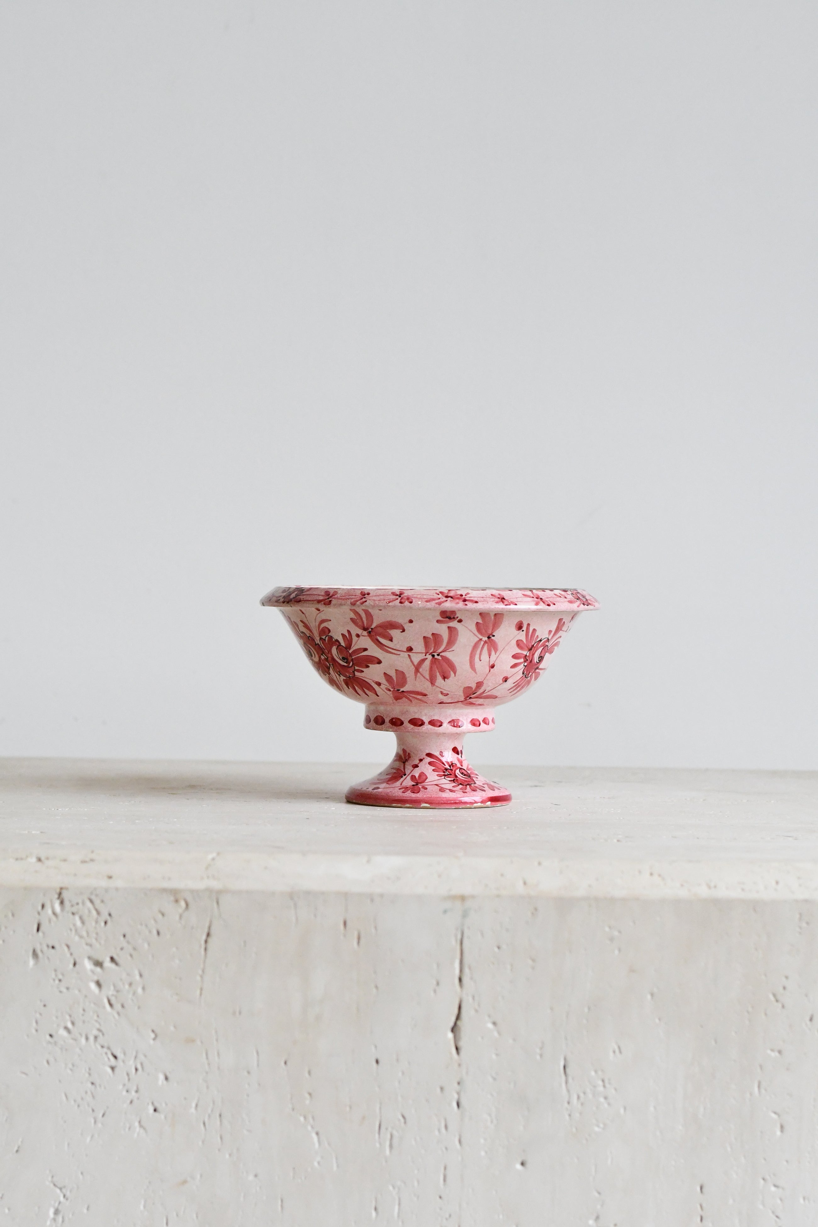 Pink Hand-Painted Italian Ceramic Compote