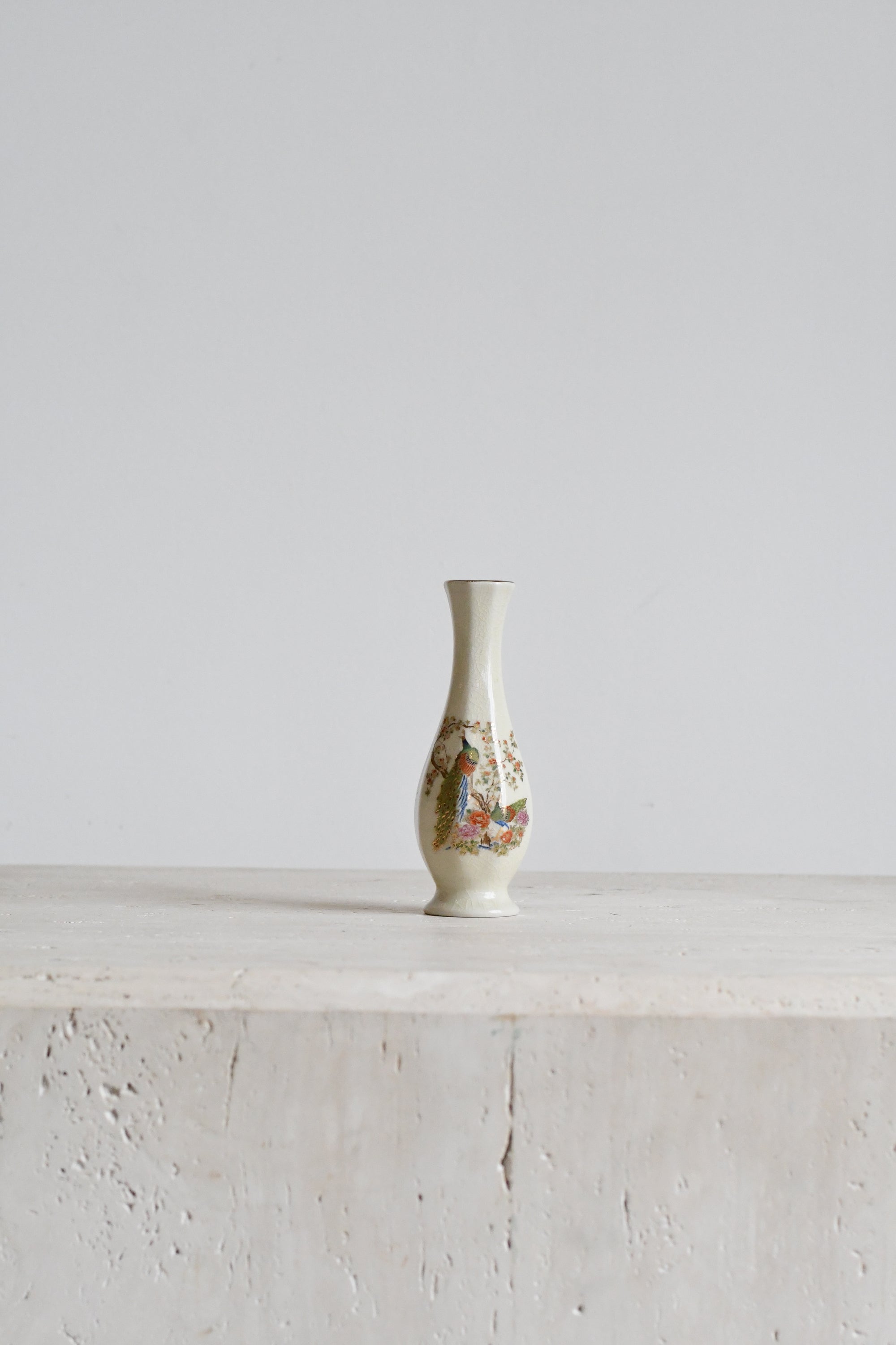 Hand-Painted Porcelain Peacock Vase
