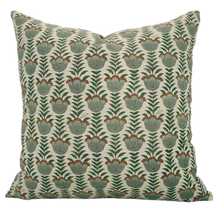 Decorative Block Print Linen Blend Pillow - Lotus