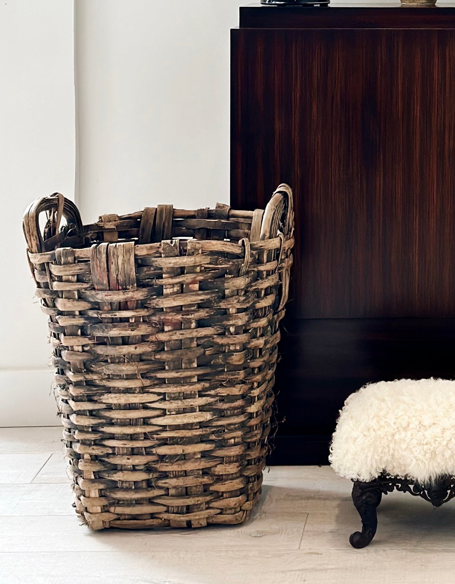 Vintage French Woven Grape Harvest Basket, 1900's