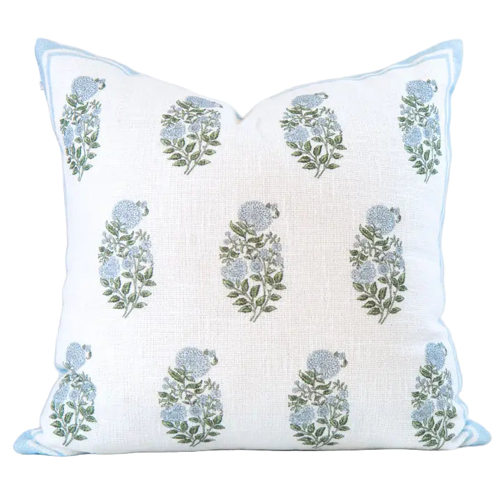 Genevieve Block Print Pillow in Sky Blue