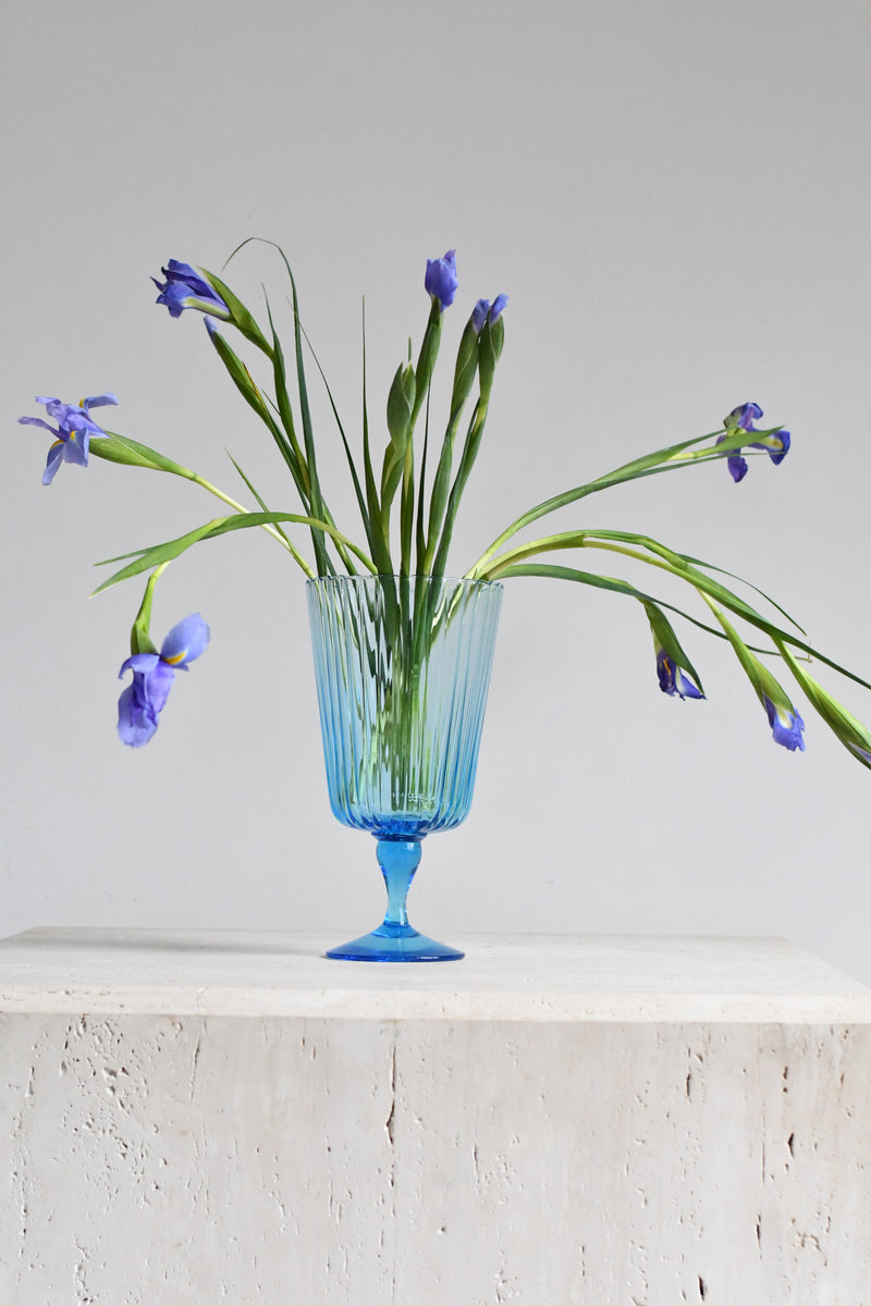 Blue Fluted Glass Vase