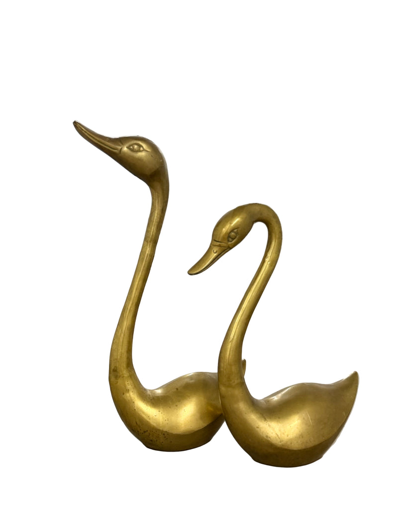 Pair of Vintage Brass Swans