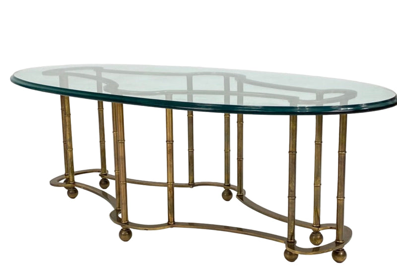 Mastercraft Solid Brass Console Table with Oval Glass Top