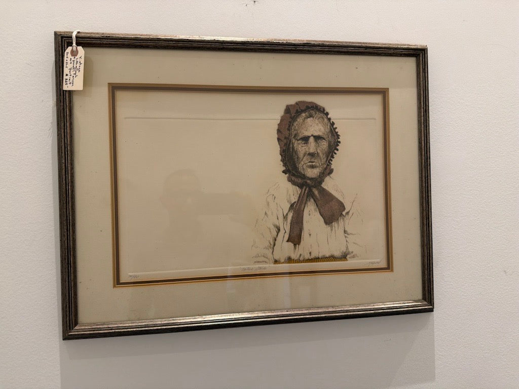 Vintage Lithograph of pencil MCM art portrait