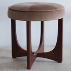 round ottoman/wood/beige textile