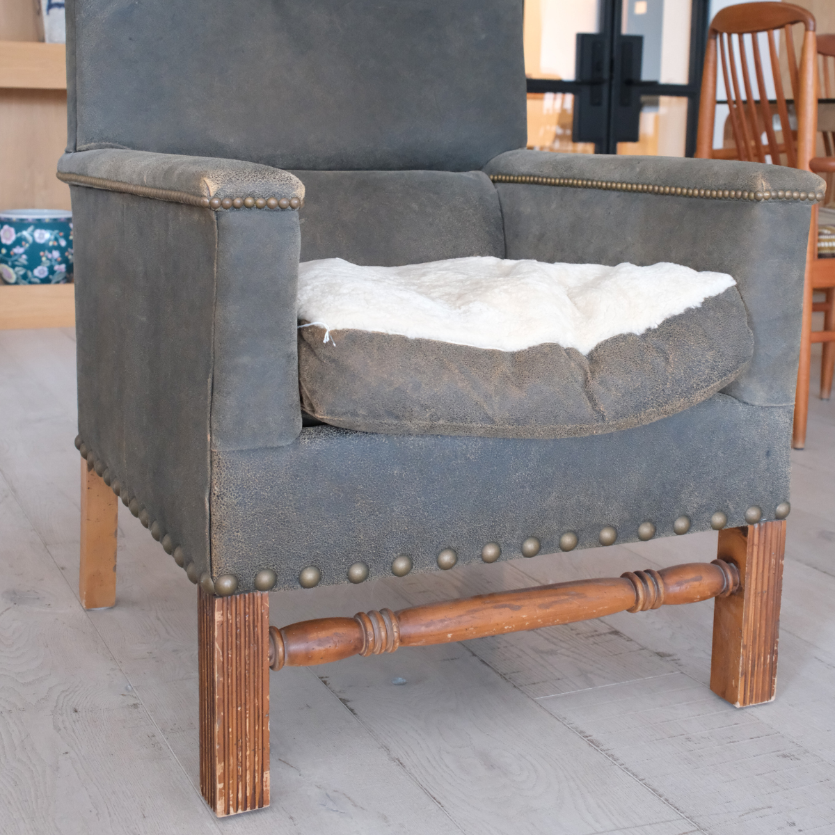 Paul Robert Wingback Chair with Shearling Seat