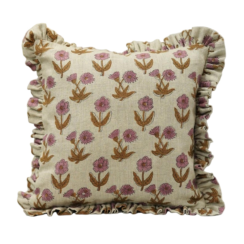 Modern Block Print Thick Linen Frill Pillow