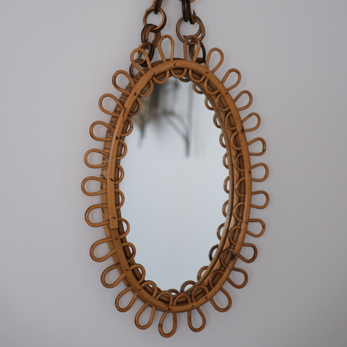 Mid Century Rattan Oval Mirror