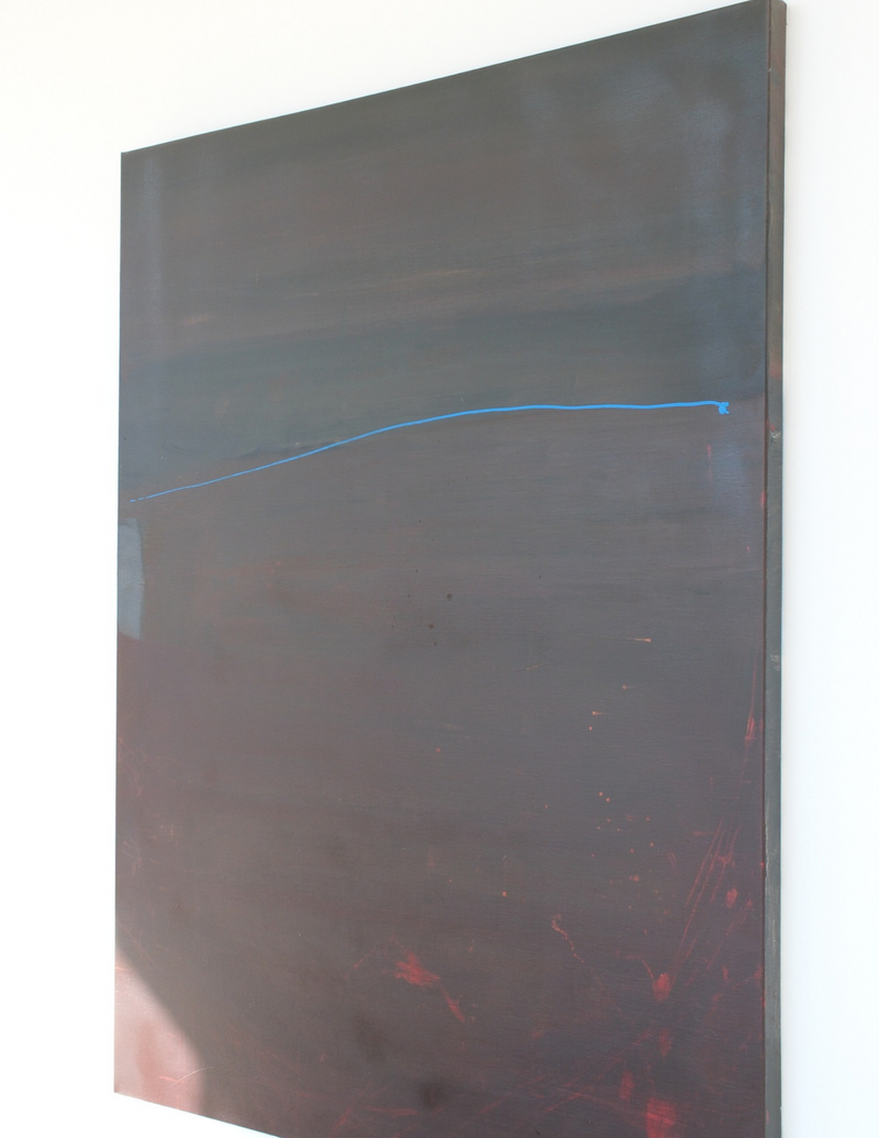 large black painting blue line