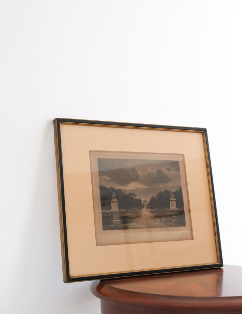 Small Etching in Black Frame- signed Yvon
