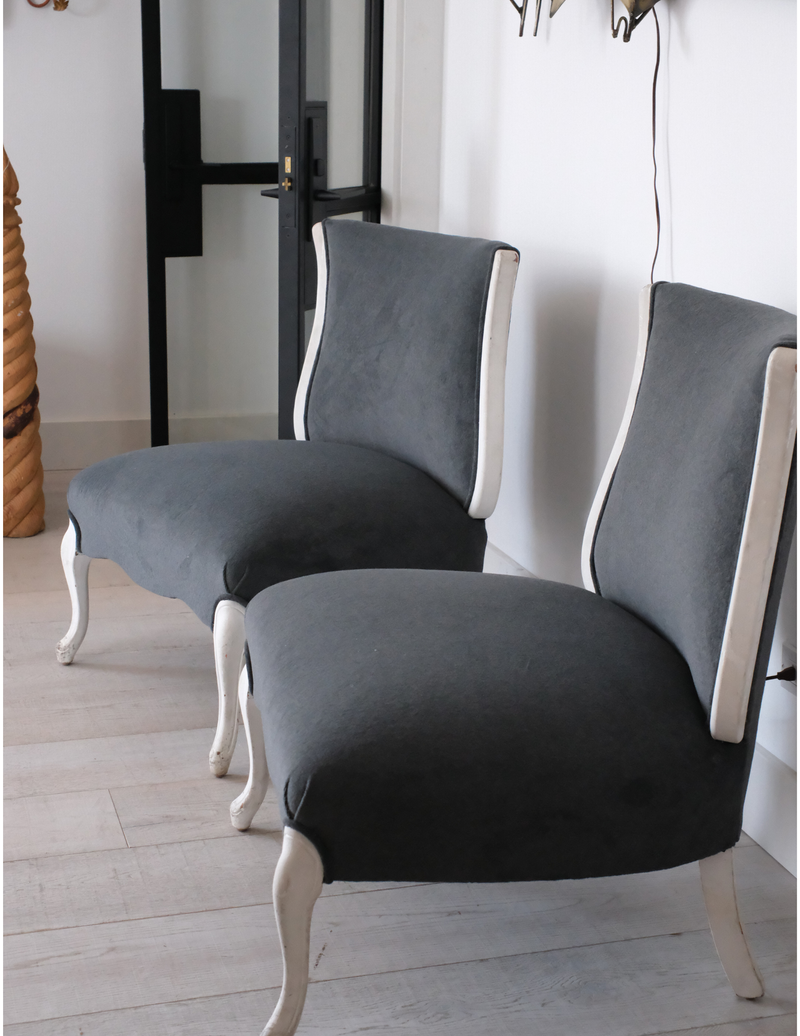 Set of 2 White frame w/ Grey Fabric Chairs