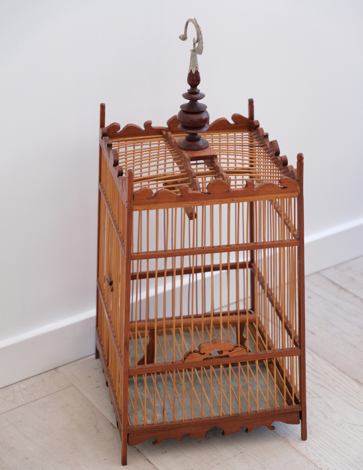 Vintage Wooden Birdcage w/ Metal Finial