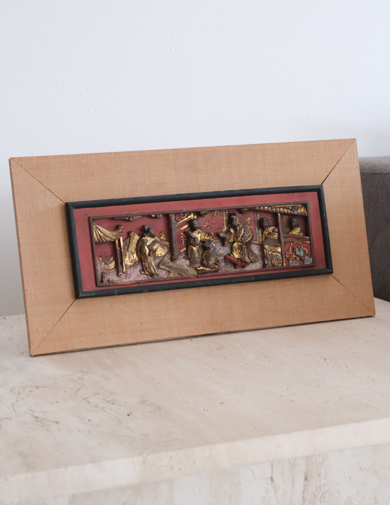 Asian Wooden Panel on Silk Screen