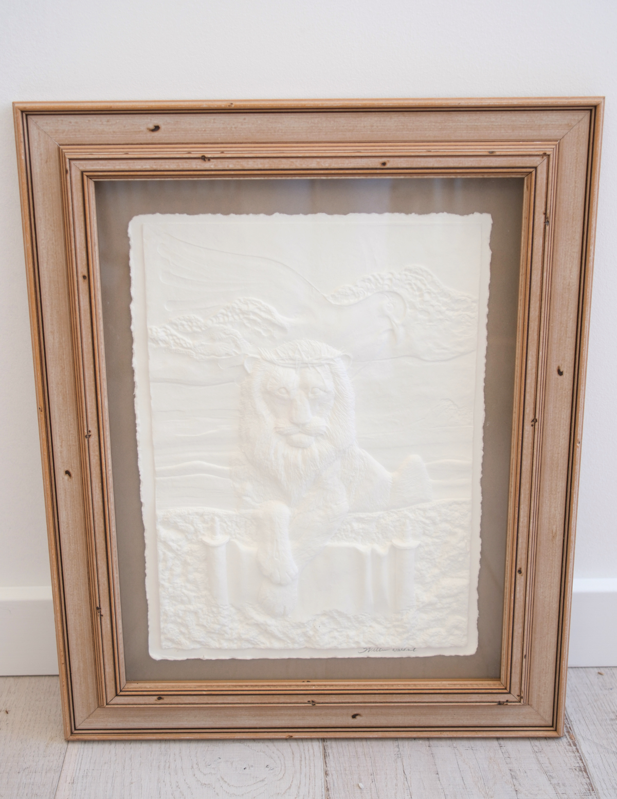 Signed Cast Paper Relief Art - Lion