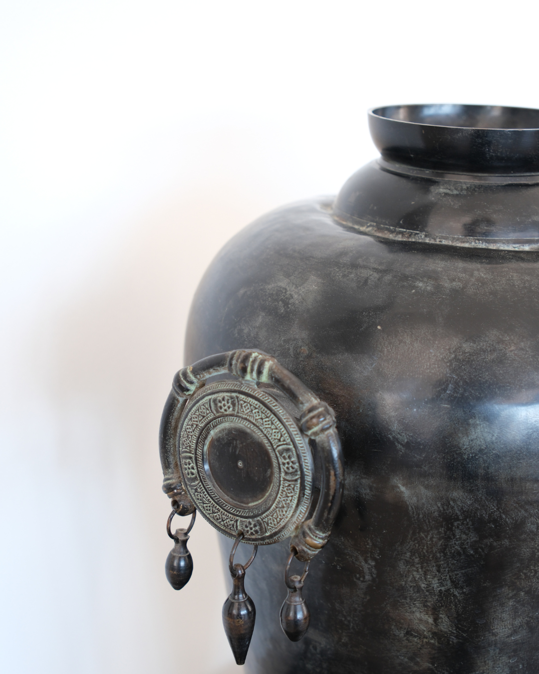 Black Copper Vase with Indian shield Handles