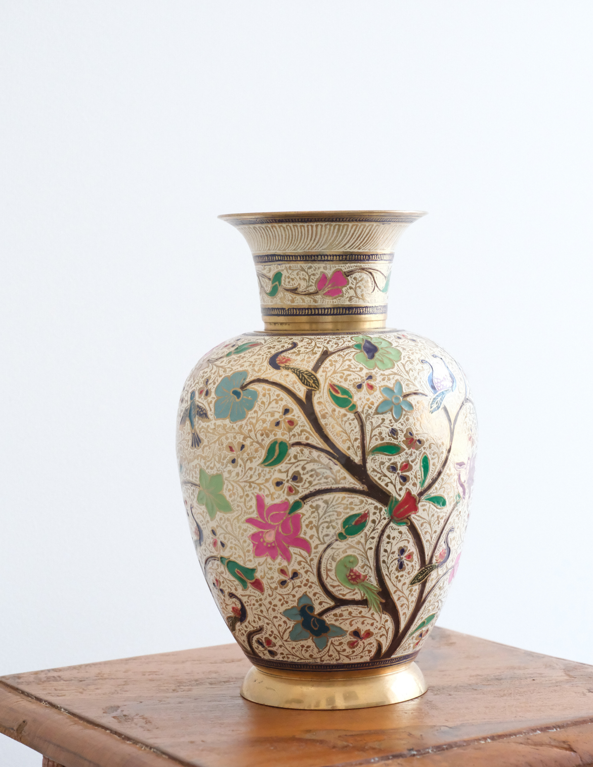 Brass Cloisonne Vase with Floral Motif