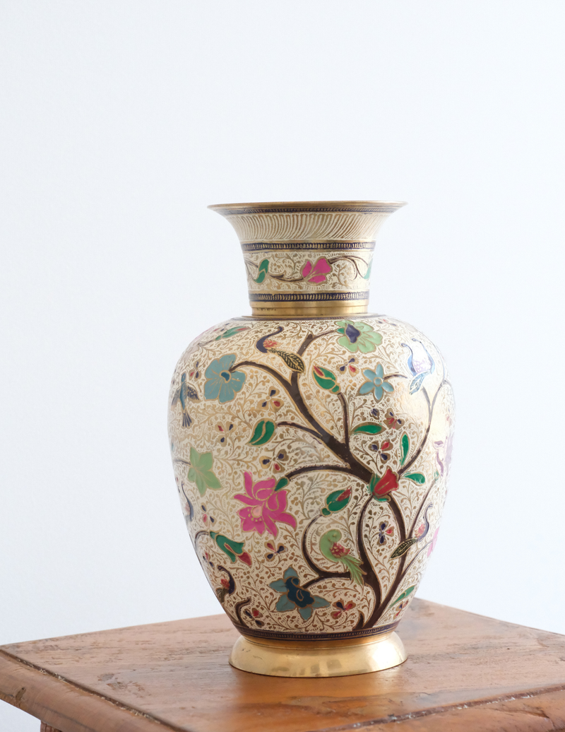 Brass Cloisonne Vase with Floral Motif