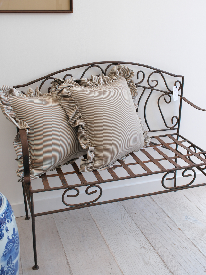 The Avignon Bench from Process Home, a handcrafted iron bench measuring 39 inches wide and 17 inches deep, with a 17-inch seat height and 36-inch overall height, suited to an entryway, bedroom or hallway