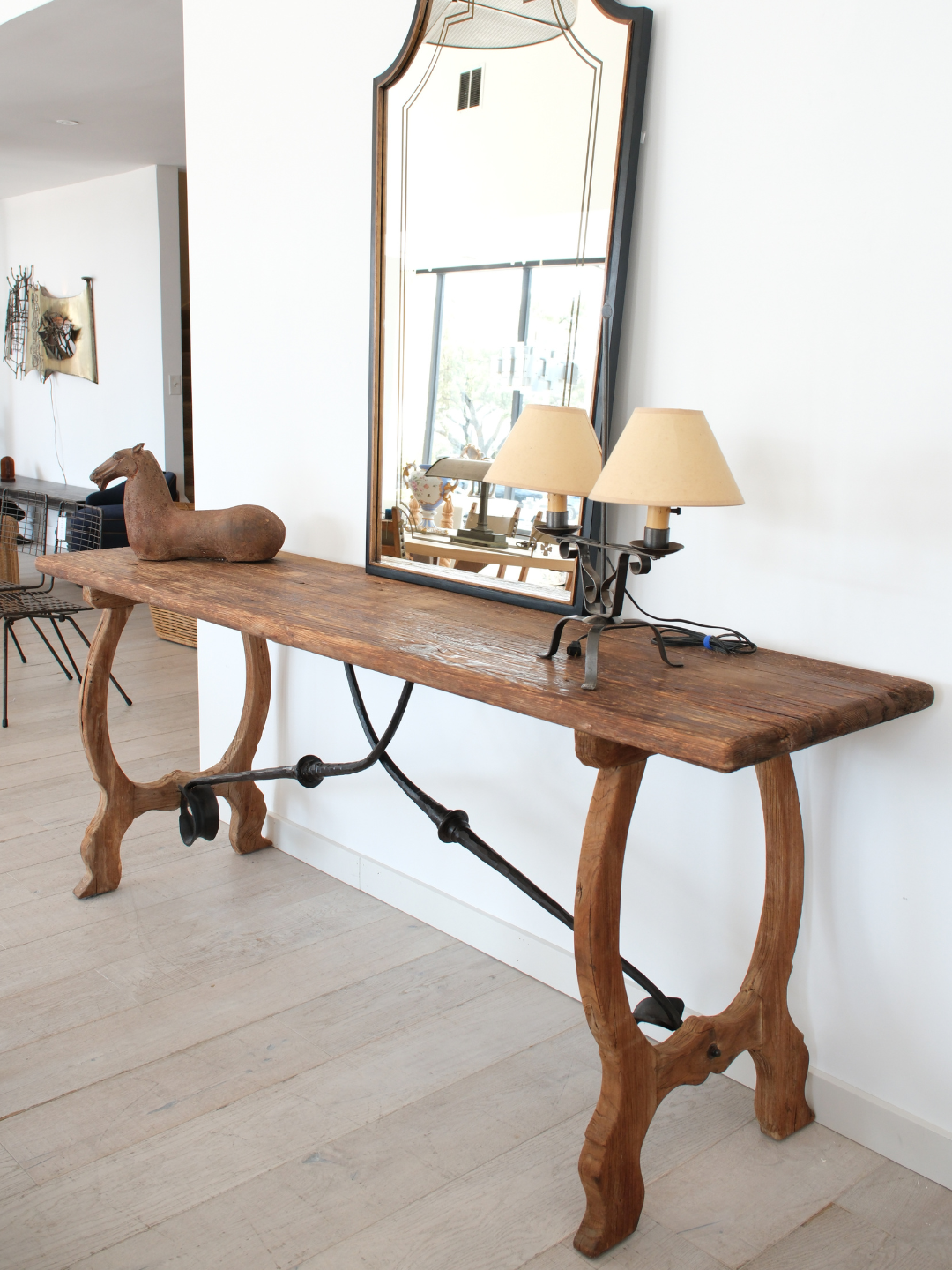 Long console table from Process Home, measuring 98 inches long, 23 inches deep and 36 inches high, sized for an entryway, behind a sofa or along a dining room wall