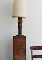 Pair of Vintage Wood & Metal Table Lamps with Linen Shades