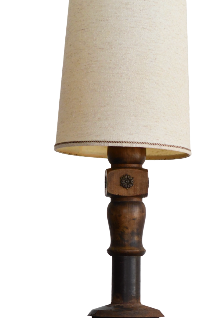 Pair of Vintage Wood & Metal Table Lamps with Linen Shades