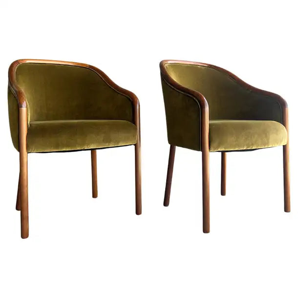 Ward Bennett Chenille Velvet 1970’s Walnut Chairs