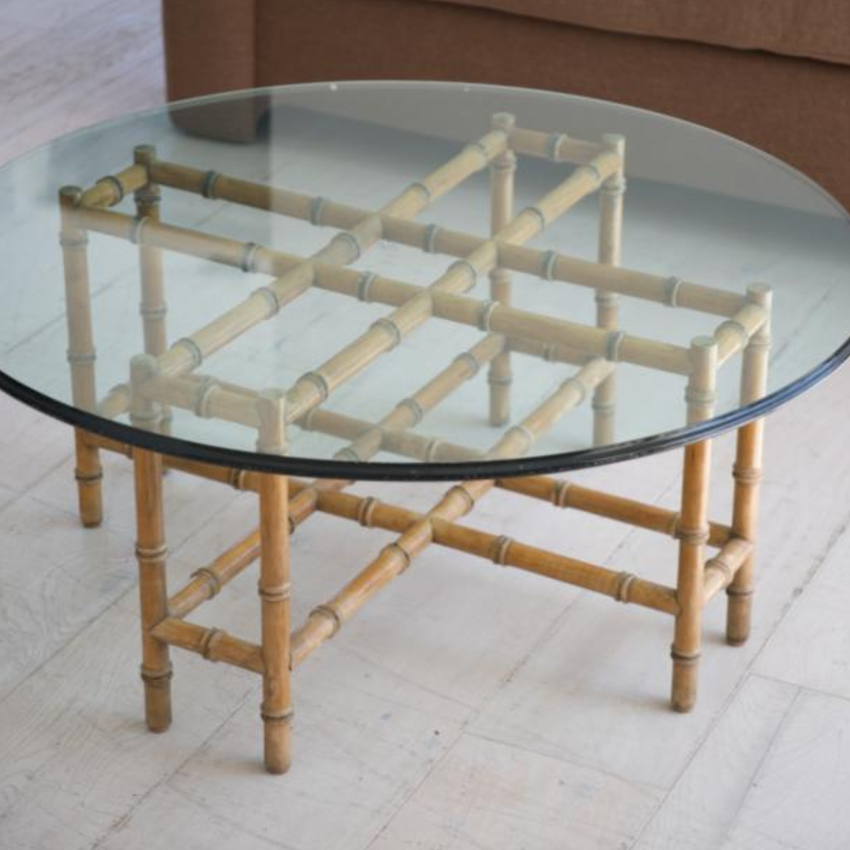 VTG Round Glass Table Top with a Bamboo Base
